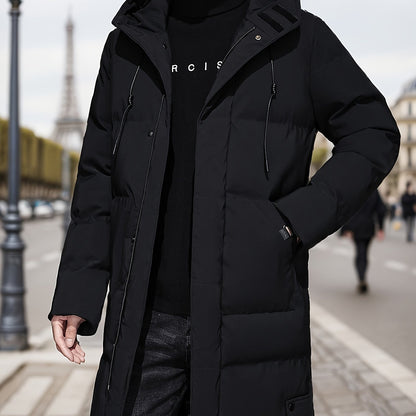 Men's Winter Hooded Padded Jacket, Thickened Loose Fit Solid Color Zip-Up Padded Coat, Warm & Stylish Men's Outerwear
