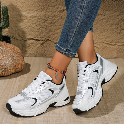 Women'S Fashion Sneakers, Breathable Mesh Low Top Lace-Up Round Toe Rubber Sole, with Fabric Insole and Inner Material for All-Season Sports Shoes