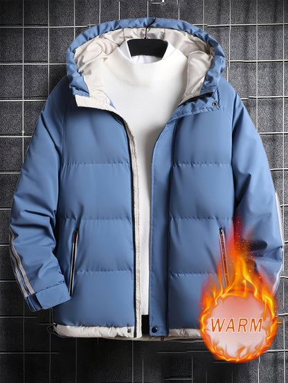 Men'S Heavyweight Winter Hooded Jacket - Thermal Insulated Cold Weather Coat with Zipper Closure, Long Sleeve Outerwear for Hiking, Skiing, Thick, Hiking Gear, Sleek Design, Durable Construction, Outdoor Enthusiasts