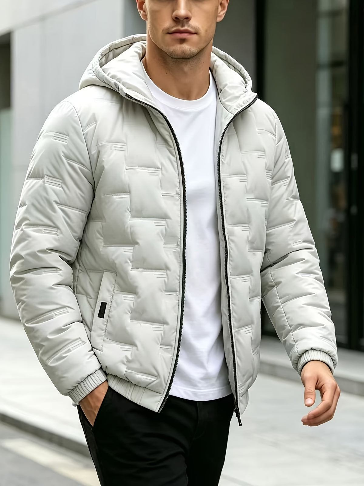 Men's Quilted Hooded Jacket, Warm Casual Winter Outerwear