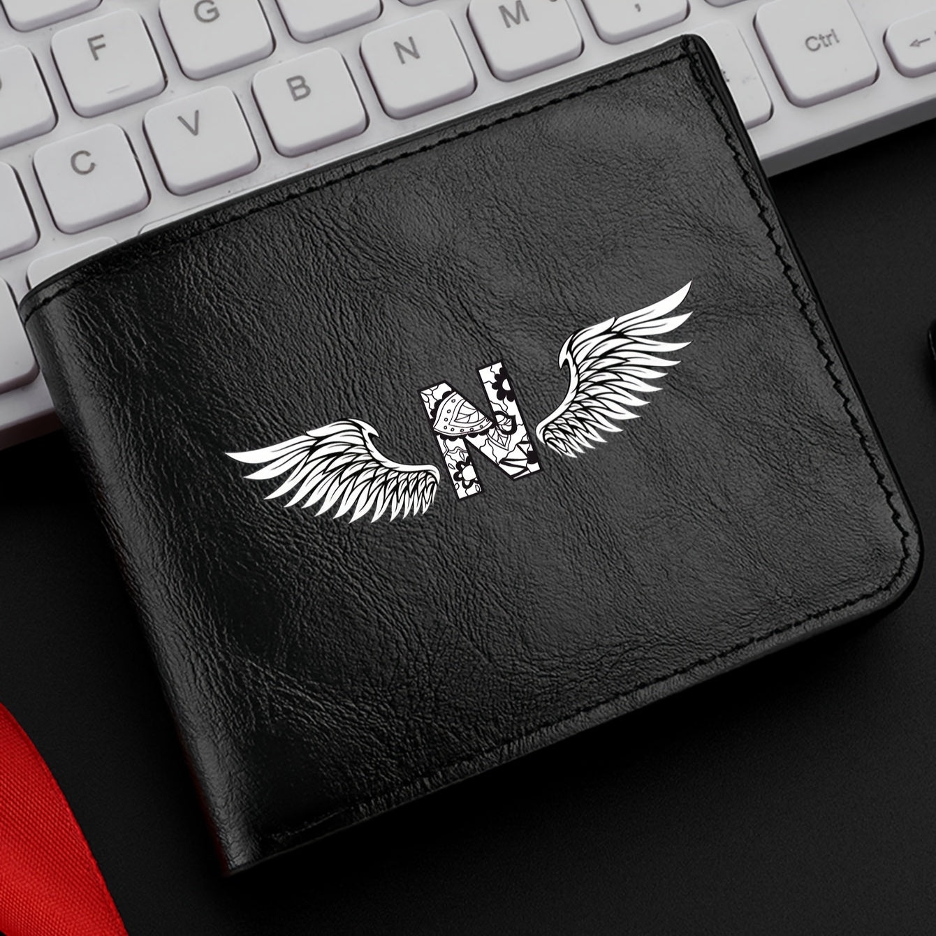 Wing Letter Print Faux Leather Wallet - Casual Fold Design with Credit Card Slots and Coin Purse, Perfect Valentine's Day Gift