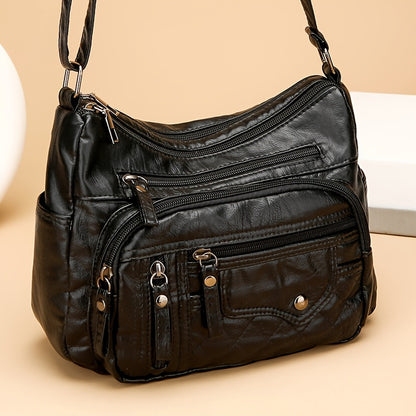 Large Capacity Nylon Shoulder Bag with Adjustable Strap, Anti-Theft Zip Closure - Available in Light Brown, Light Gray, Red, Black