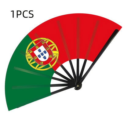 Portuguese Flag Plastic Cloth Fan with Black Handle, 22.5cm - ayq