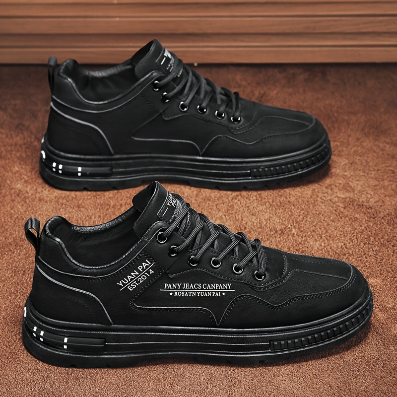 Men's Skate Shoes - Versatile Beige Casual Streetwear Sneakers, Durable Non-Slip PU Sole, Lace-Up Low-Top for Everyday & Outdoor Activities