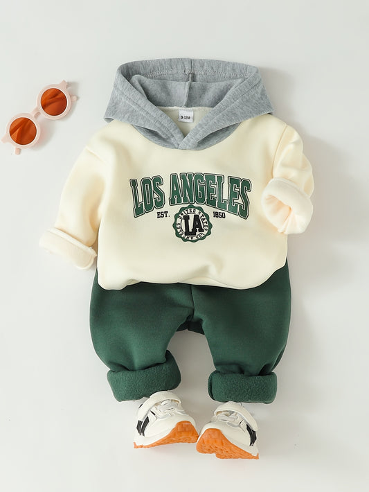 Boys' Fall/Winter Hooded Sweatshirt and Casual Sport Pants Set - ayq