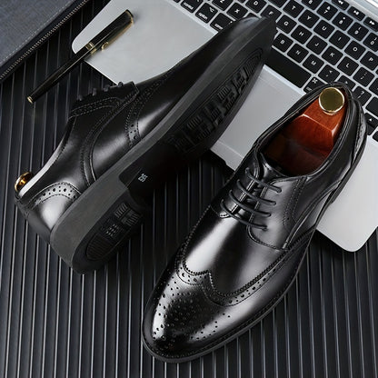 Men's Business Brogue Shoes Lace-Up Microfiber for Spring & Fall