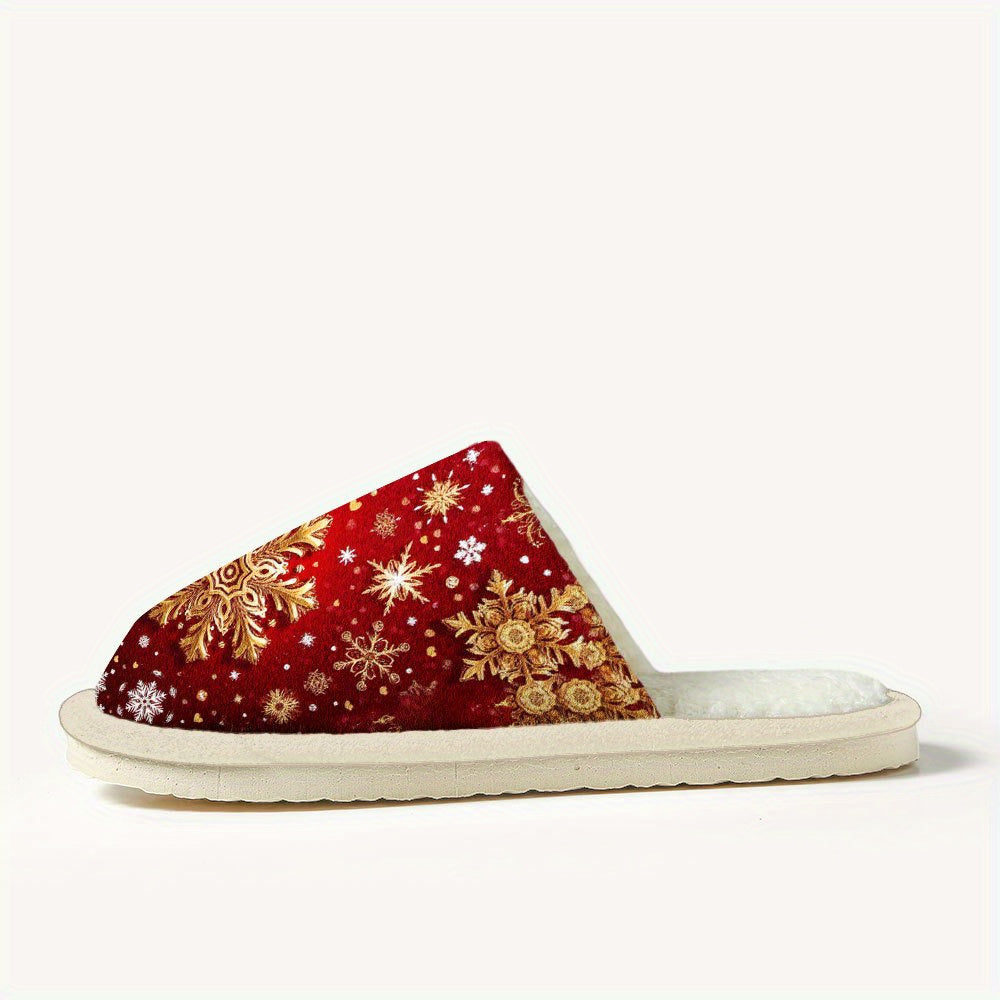 Red Snowflake Print Shoes, Soft and Durable, One Pair, Suitable for Couples, Comfortable and Non-Shedding, Perfect for Halloween and Christmas, Super Comfortable Indoor Shoes, Wear Indoors and Outdoors, Soft Plush Lining for