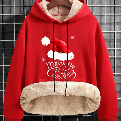 Men's Red Hooded Christmas Sweater with White Fur-like Collar & Golden Trim - Long Sleeve Loose Fit Casual Pullover, Machine Washable Winter Warmth for Holiday Parties, New Year's Eve & Winter Events - Festive Sweater for Men