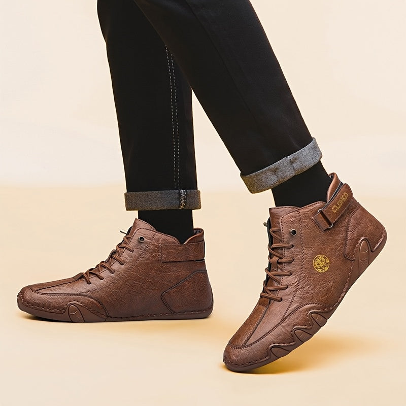 Men's Casual High-Top Sneakers with Soft PU Upper and Rubber Sole