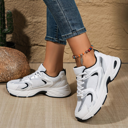 Women'S Fashion Sneakers, Breathable Mesh Low Top Lace-Up Round Toe Rubber Sole, with Fabric Insole and Inner Material for All-Season Sports Shoes