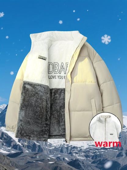 Men's Dual-Sided Insulated Jacket with Full-Zip Closure & Stand Collar - Reversible Winter Coat with Warm Filling, Machine Washable, White & Black Outer Layers, Casual & Formal Outerwear for Skiing, Snowboarding, Everyday Use