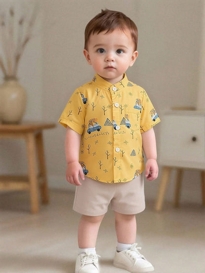 Boys' Spring Summer 2-Piece Outfit Short Sleeve Top & Shorts
