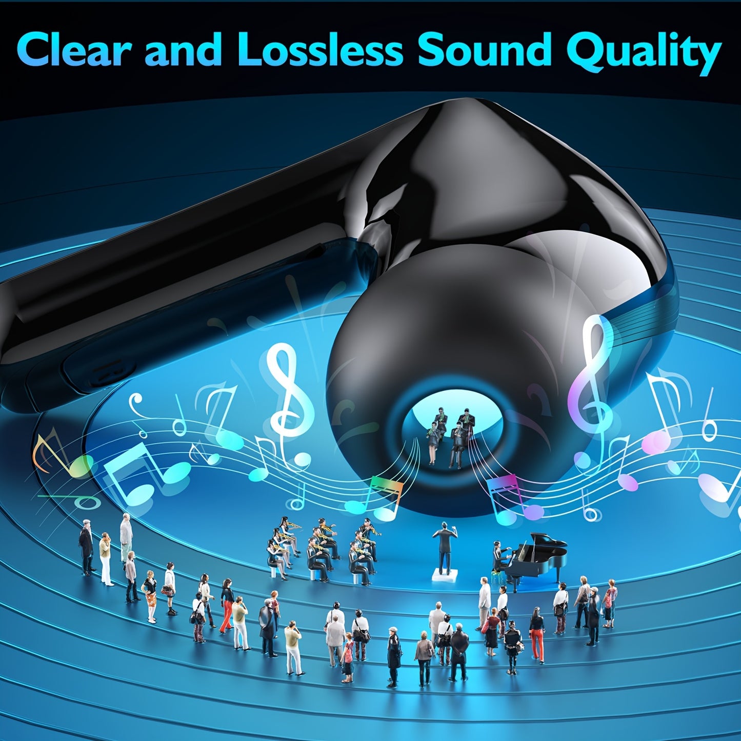 Wireless Earbuds with Touch Control, Built-in Noise Reduction Mic, Type-C Charging Case, 15Hr Playtime, 2Hr Quick Charge, USB Charging, 380mAh Battery, with LED Power Display, for Sports, Adult, Compatible with Cellphones