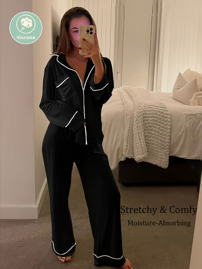 Women's Casual Modal Pajama Set with Stretchy Long Sleeves - ayq