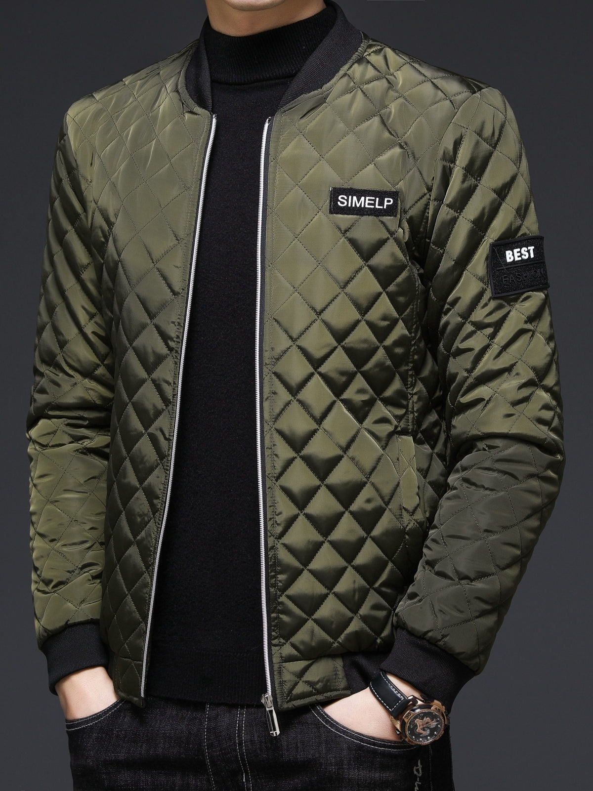 Men's Casual Fall/Winter Polyester Bomber Jacket with Baseball Collar