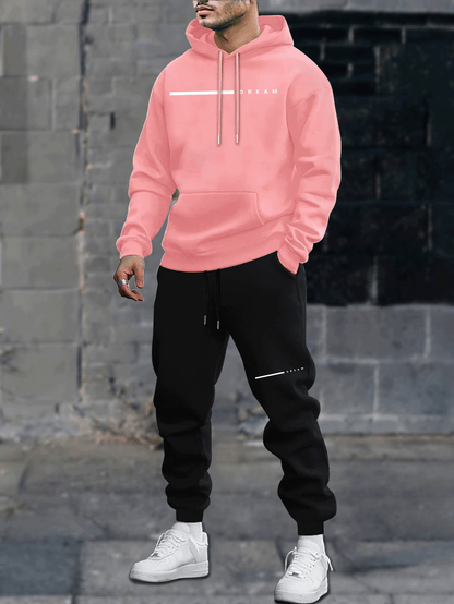 Men's Autumn and Winter Casual Loose Couple Hoodie Set, Stylish Sweatshirt with Long Pants Outfit
