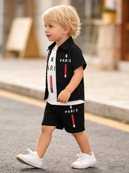 Baby Boy's 3-Piece Spring Summer Set with Paris Print