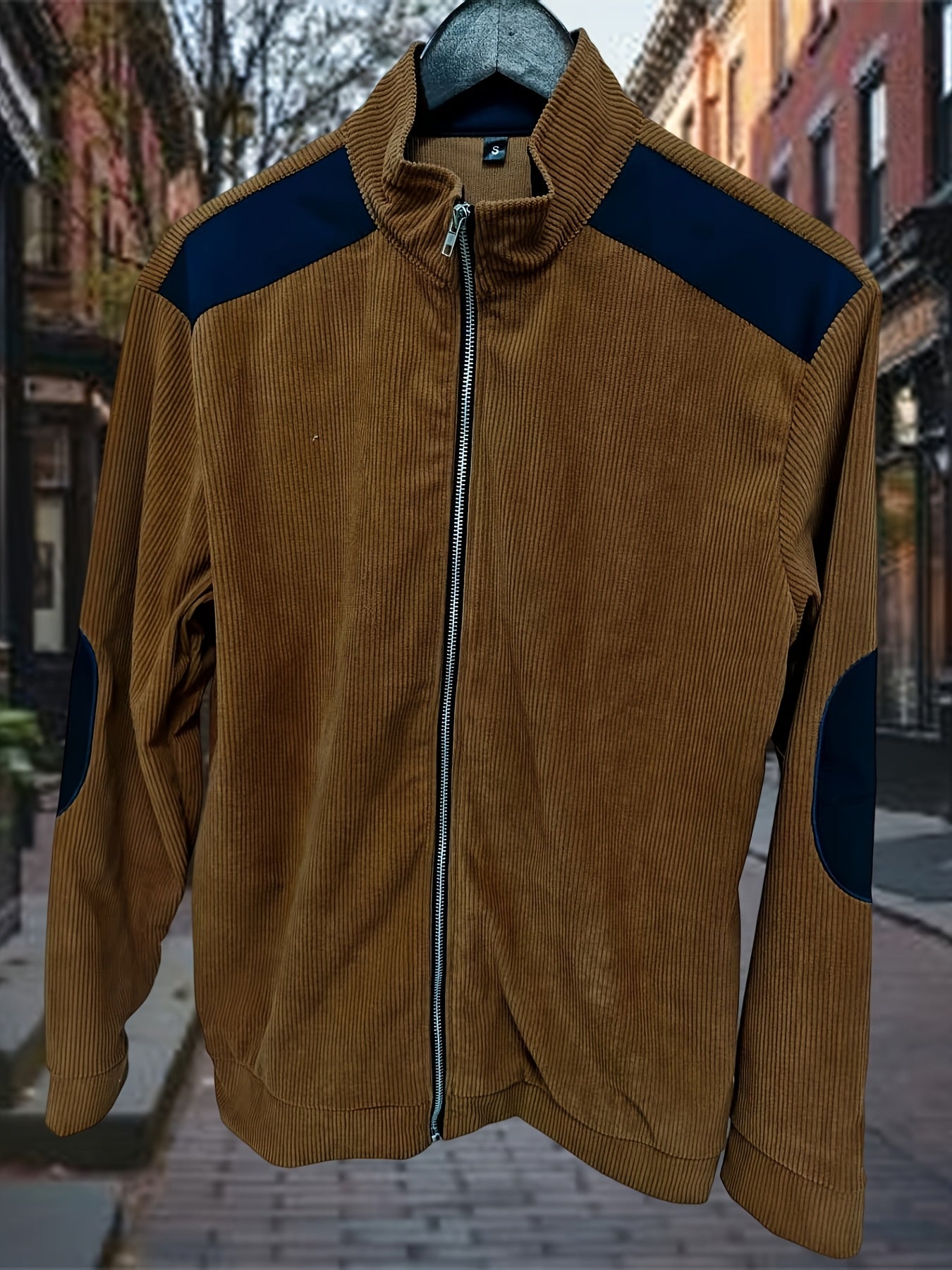 Men'S Long Sleeve Patchwork Fashion Warm Jacket, Corduroy Long Sleeve Warm Coat with Zipper Stand Collar Long Sleeve Casual Comfortable Autumn and Winter Style