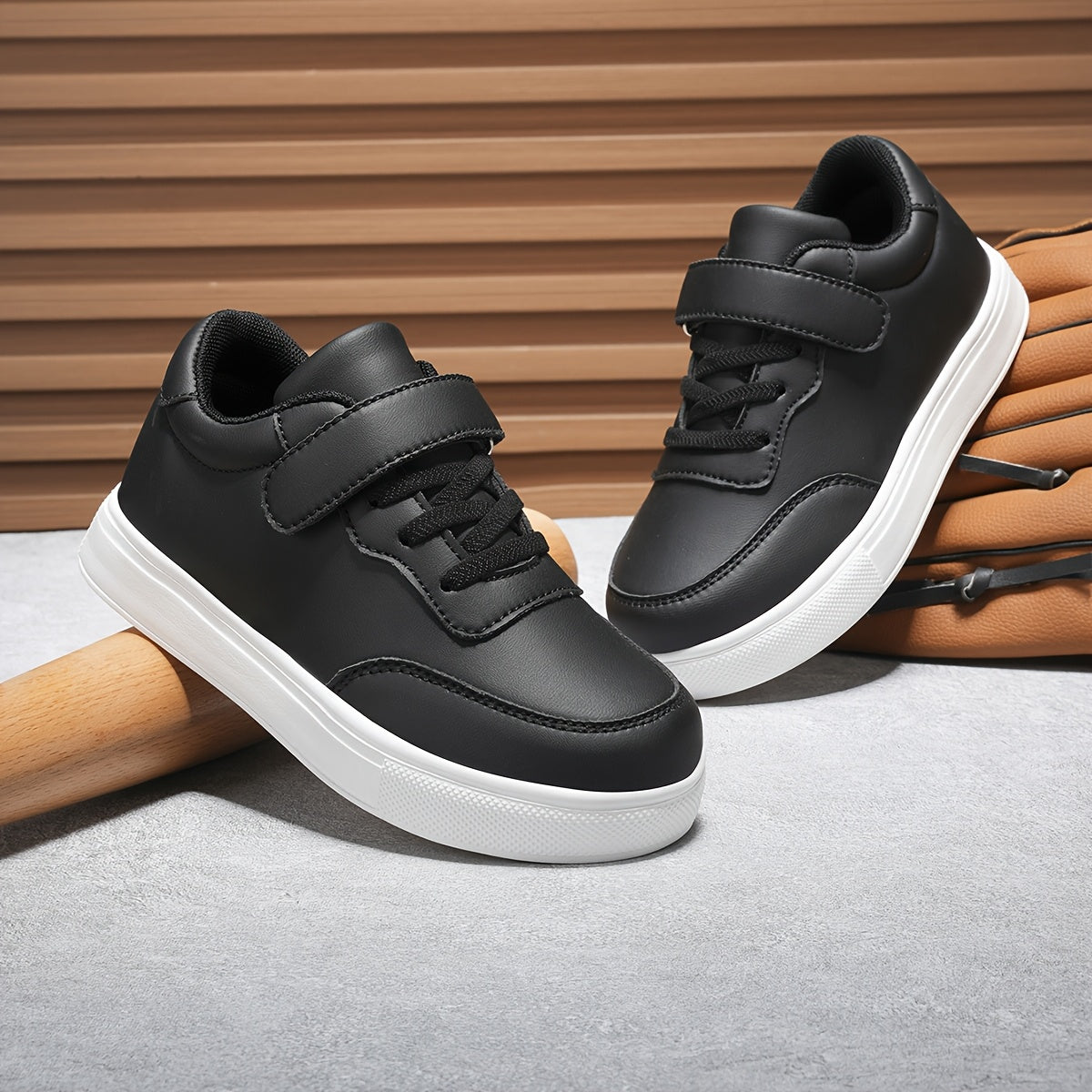 Kids Glossy PU Sports Shoes with Hook-and-Loop Closure