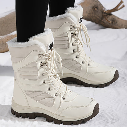 Ladies' winter leisure outdoor warm hiking boots, adorned with geometric texture patterns, suitable for winter tourism and outdoor activities in cold weather