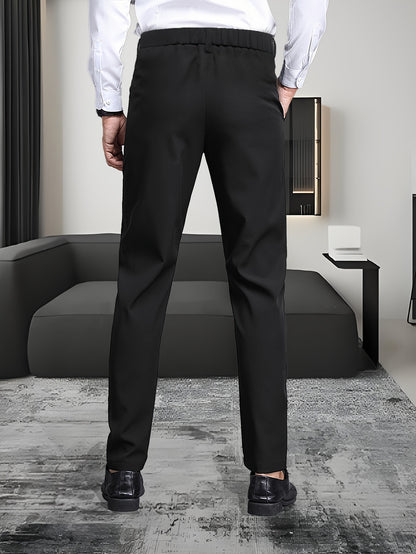 Men'S Regular Fit Black Dress Pants with Slant Pockets - Polyester, Zipper Fly, Mid Waist, Perfect for Formal or Casual Occasions