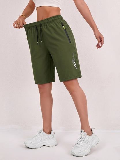 Women's Loose-Fit Quick-Dry Sports Shorts with Zipper Pockets