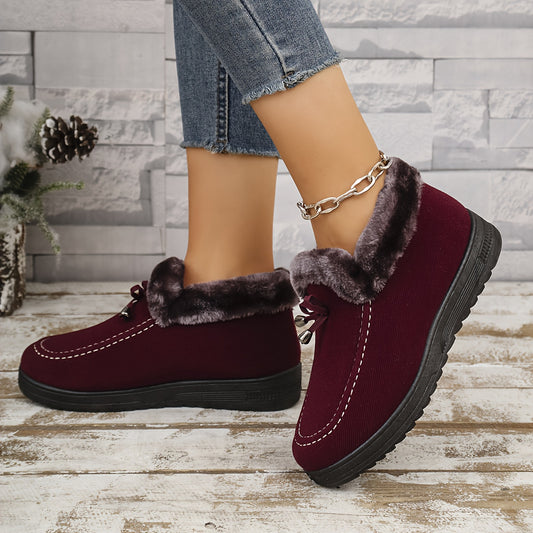 Women's Thick Fleece-Lined Non-Slip Warm Shoes for Winter | Slide On Indoor/Outdoor Casual Ankle Boots, Comfortable Flat Bottom Short , Winter Boots for Women Elegant Classy, Boots with Heels, Wide Width Boots for Women