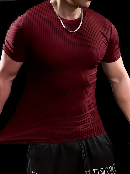 Men's Stretch Fit Short Sleeve T-Shirt - Breathable, Comfortable Polyester Blend, Solid Blue, Crew Neck, Casual  Sporty Style for Spring/Summer