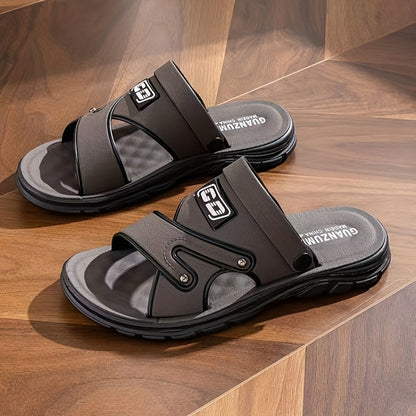 Men's Comfortable PU Slip-On Flat Slippers for Casual & Outdoor