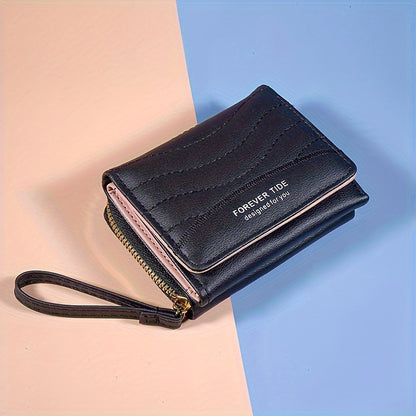 2024 New Women'S Short Wallet, Korean Style Zippered Coin Purse, Simple Design, Tri-Fold Multifunctional Faux Leather Card Holder.