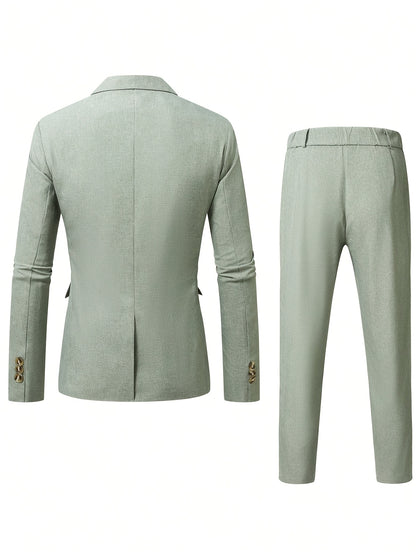 Men's Casual Business Suit Set with Pants, Polyester, All Season