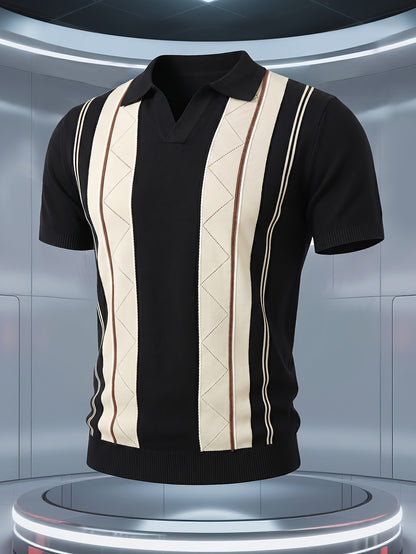 Men's Knit Short-Sleeve Polo Shirt with Breathable Mesh Design