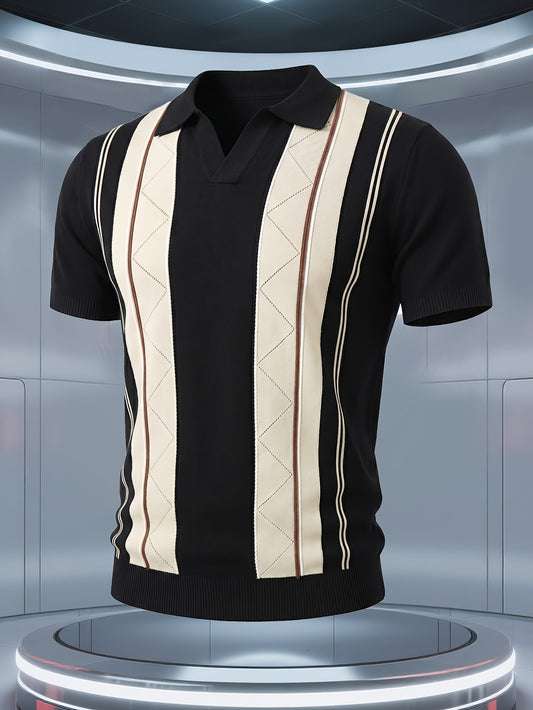 Men's Knit Short-Sleeve Polo Shirt with Breathable Mesh Design