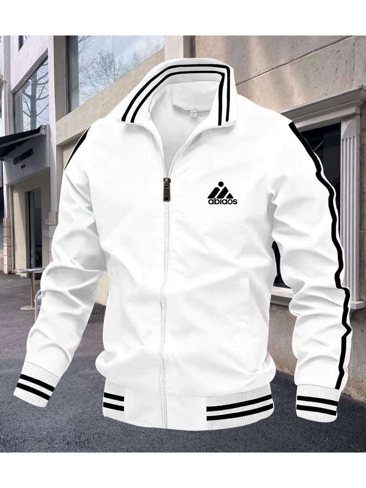 Men's Polyester Bomber Jacket with Sporty Zipper Design