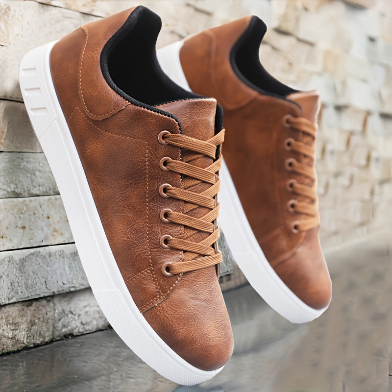 Men'S And Neutral Lace-Ups-Brown, PU Upper with Durable Sole with Ground Tread, All-Season Casual Shoe for Everyday Wear, Office And Semi-Formal Occasions-Durable Lace-Ups with Faux Denim And Formal Wear, Round Head Design, F - ayq
