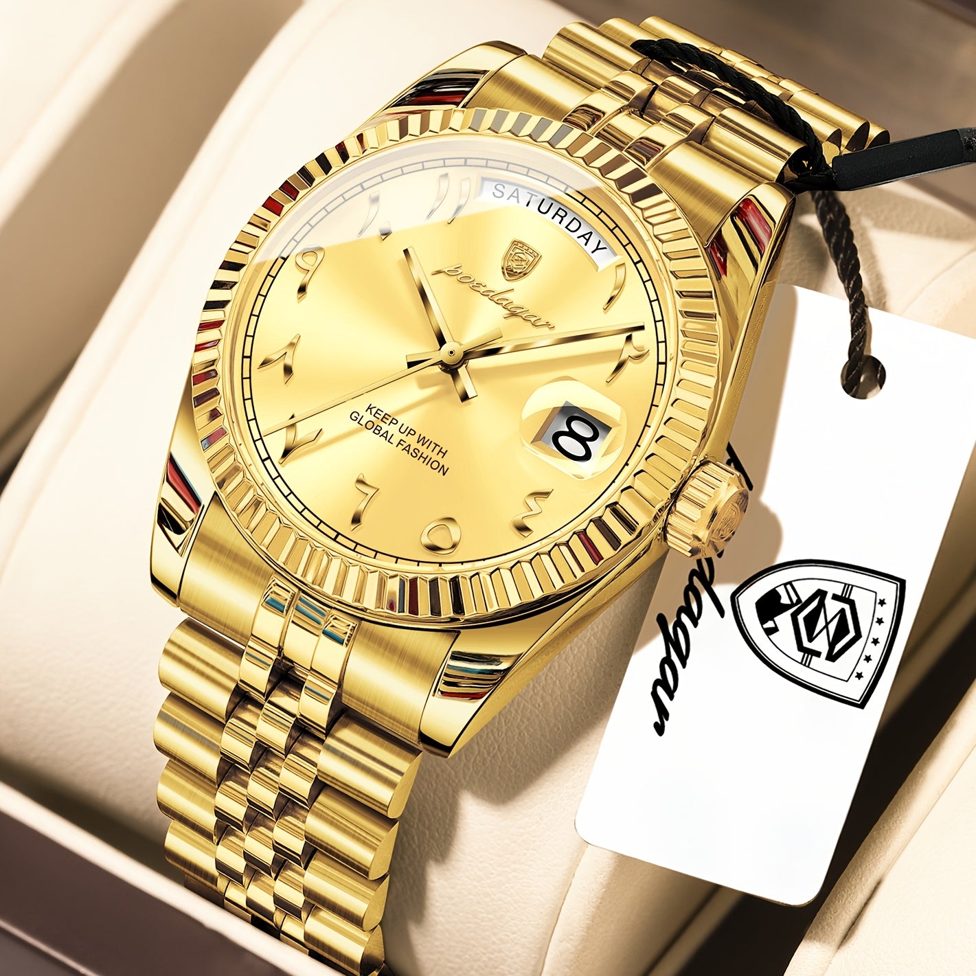 Men's Retro Quartz Watch with Stainless Steel Strap & Calendar