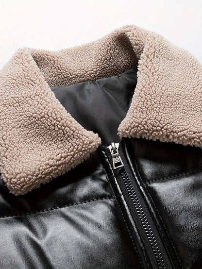 Men's Heavy-Duty Winter Jacket - Black Cold Weather Coat with Zippered Pockets, Formal & Everyday Outerwear for Office, Travel, Outdoor Activities - Hand Washable Polyester Outerwear, Travel Winter Coat, Classic Turndown Coll