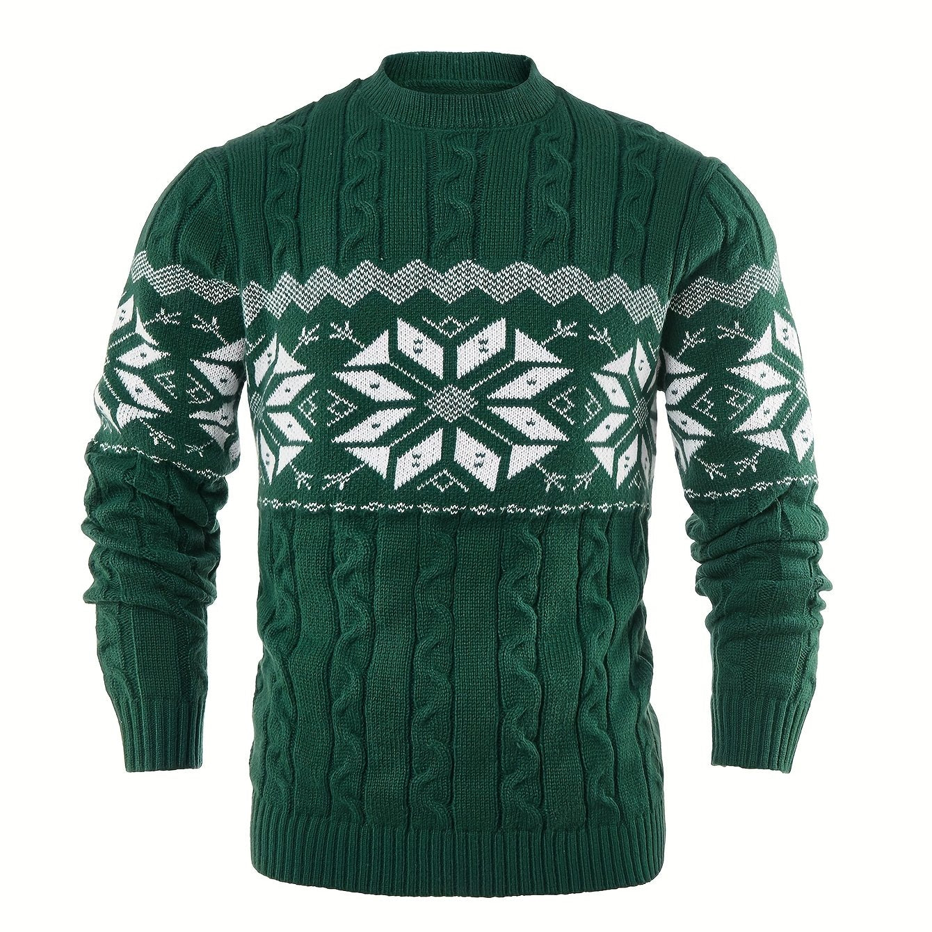 Men's Slim-Fit Cable Knit Sweater - Winter Warm Pullover with Geometric Corduroy Clasp (Adjustable Rope), Round Neck Long Sleeve Casual Sweating for Fall/Winter Layering - Hand Washable Knitwear for Smart-Casual Outfits (Not