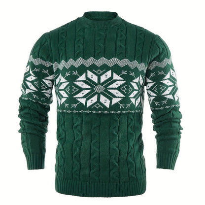 Men's Slim-Fit Cable Knit Sweater - Winter Warm Pullover with Geometric Corduroy Clasp (Adjustable Rope), Round Neck Long Sleeve Casual Sweating for Fall/Winter Layering - Hand Washable Knitwear for Smart-Casual Outfits (Not