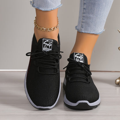 Women's Breathable Knit Platform Sneakers, Casual Lace Up Outdoor Shoes, Comfortable Low Top Running Shoes