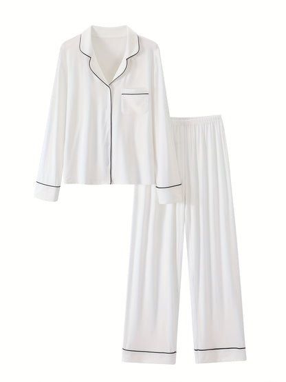 Women's Casual Modal Pajama Set with Stretchy Long Sleeves - ayq