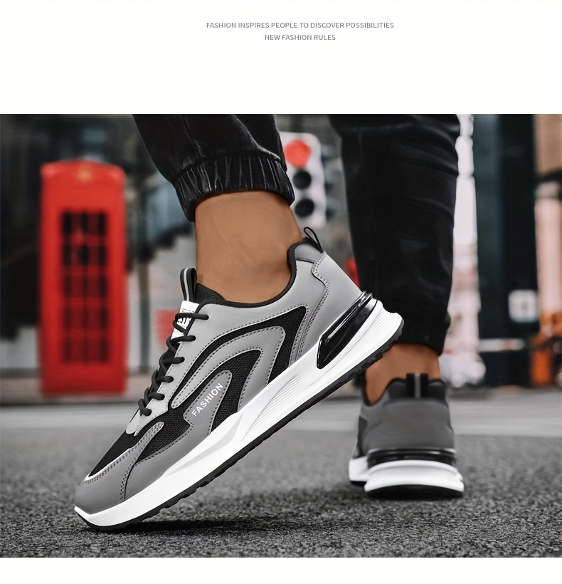 Men'S Plus Size Fashion Sneakers - Breathable Mesh Lace-Up Casual Shoes with Thick PVC Sole, Low-Top Design for All Seasons, Spring/Summer/Fall, Versatile Streetwear, Allseason Shoes | Minimalist Sneakers | Durable PVC Sol - ayq