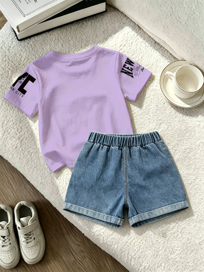 Summer Boys Los Angeles Print T-Shirt & Distressed Shorts Set