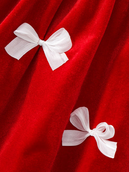 1 հատ կարմիր ժանյակավոր զգեստ՝ ծալքավոր օձիքով և ժապավենով մեջքով, երկար թևքերով ձմեռային երեկույթի զգեստ՝ Սուրբ Ծննդյան, Նոր տարվա, հարսանիքների համար, մեղմ, տաք հագուստ (կարճ բացվածքով, լվացքի մեքենայով լվացվող հագուստ)