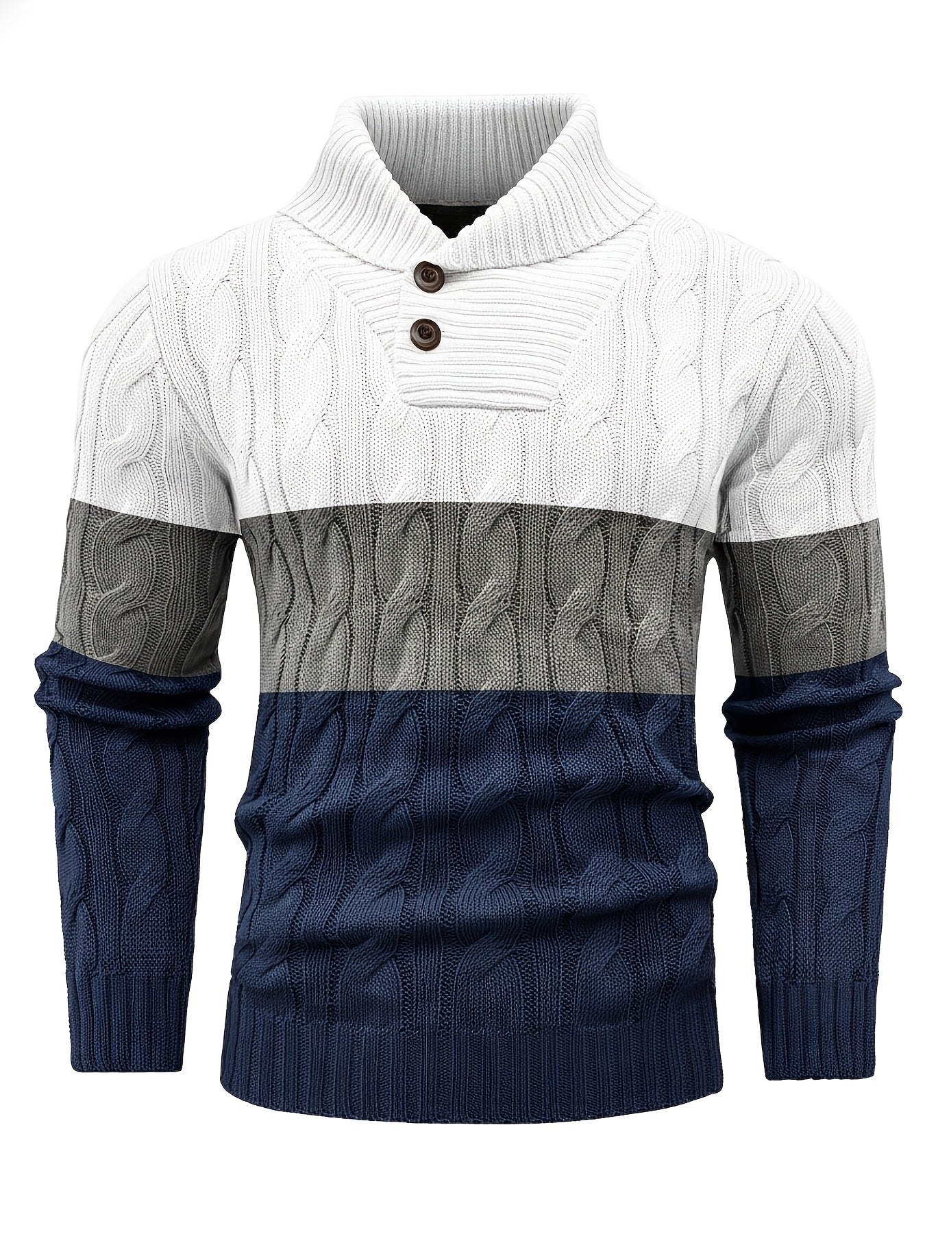 Men's Business Style Color-Block Sweater, Fashionable Trendy Spliced Large Lapel Pullover, Versatile Button-Design Sweatshirt