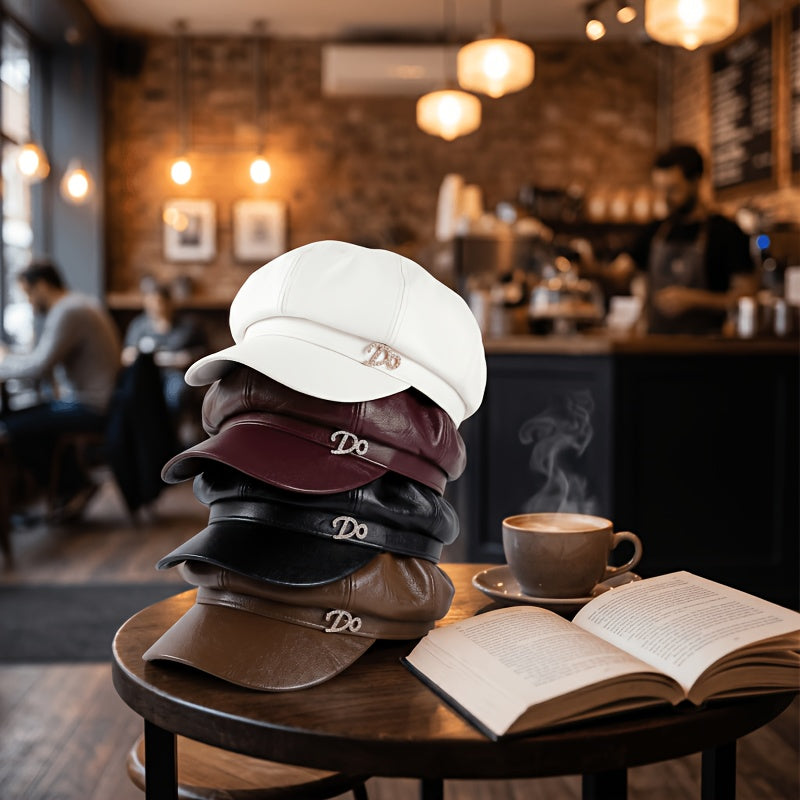 Women's Lightweight British PU Beret Newsboy Cap - Vintage Style