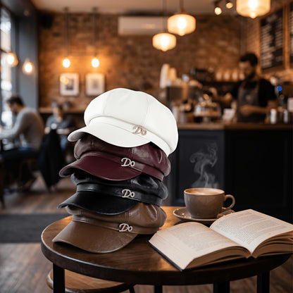 Women's Lightweight British PU Beret Newsboy Cap - Vintage Style