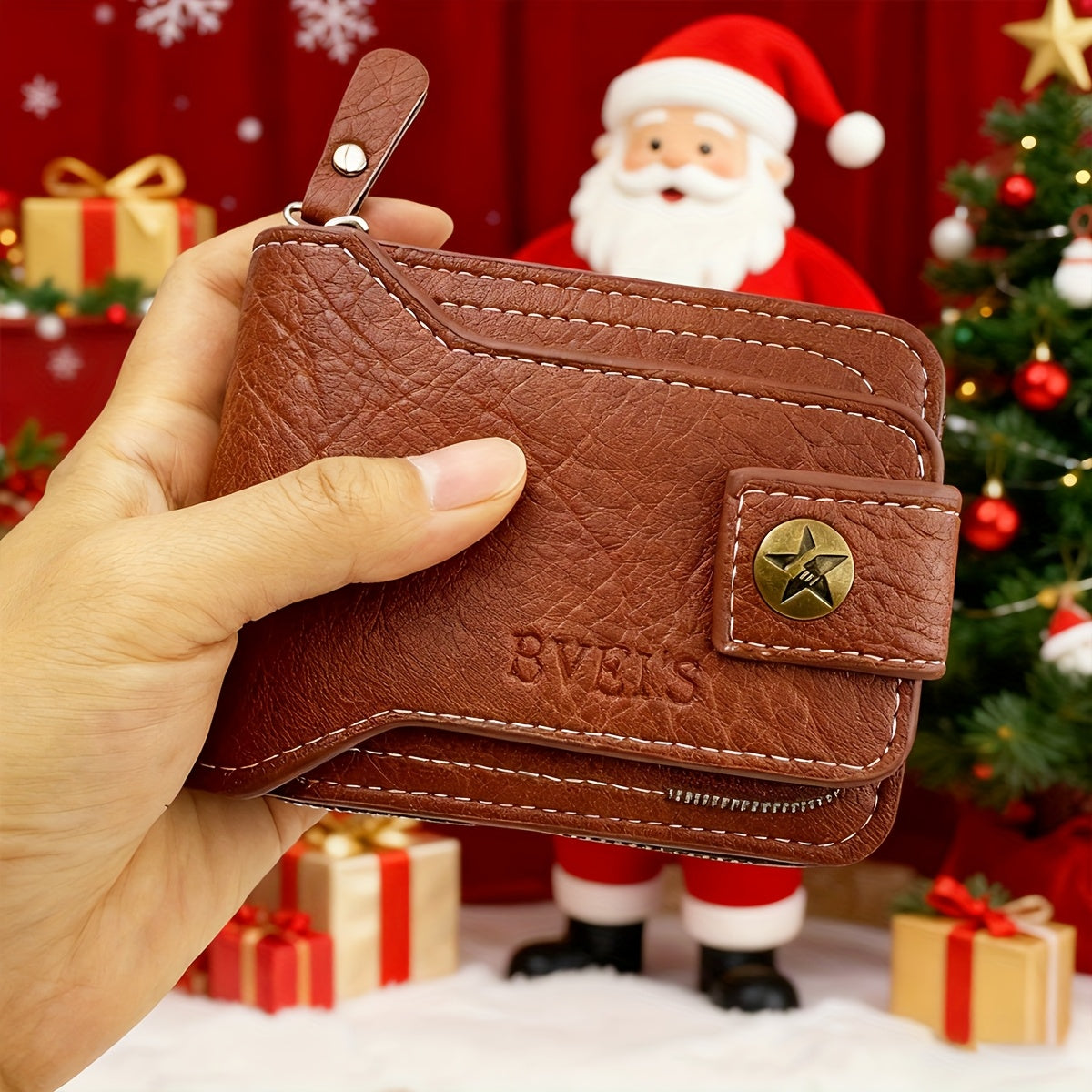 1pc of Casual Vintage Men'S Short Zip Wallet, Coin Purse with Pentagram Copper Buckle Design, Multifunctional Wallet (Christmas Gift)