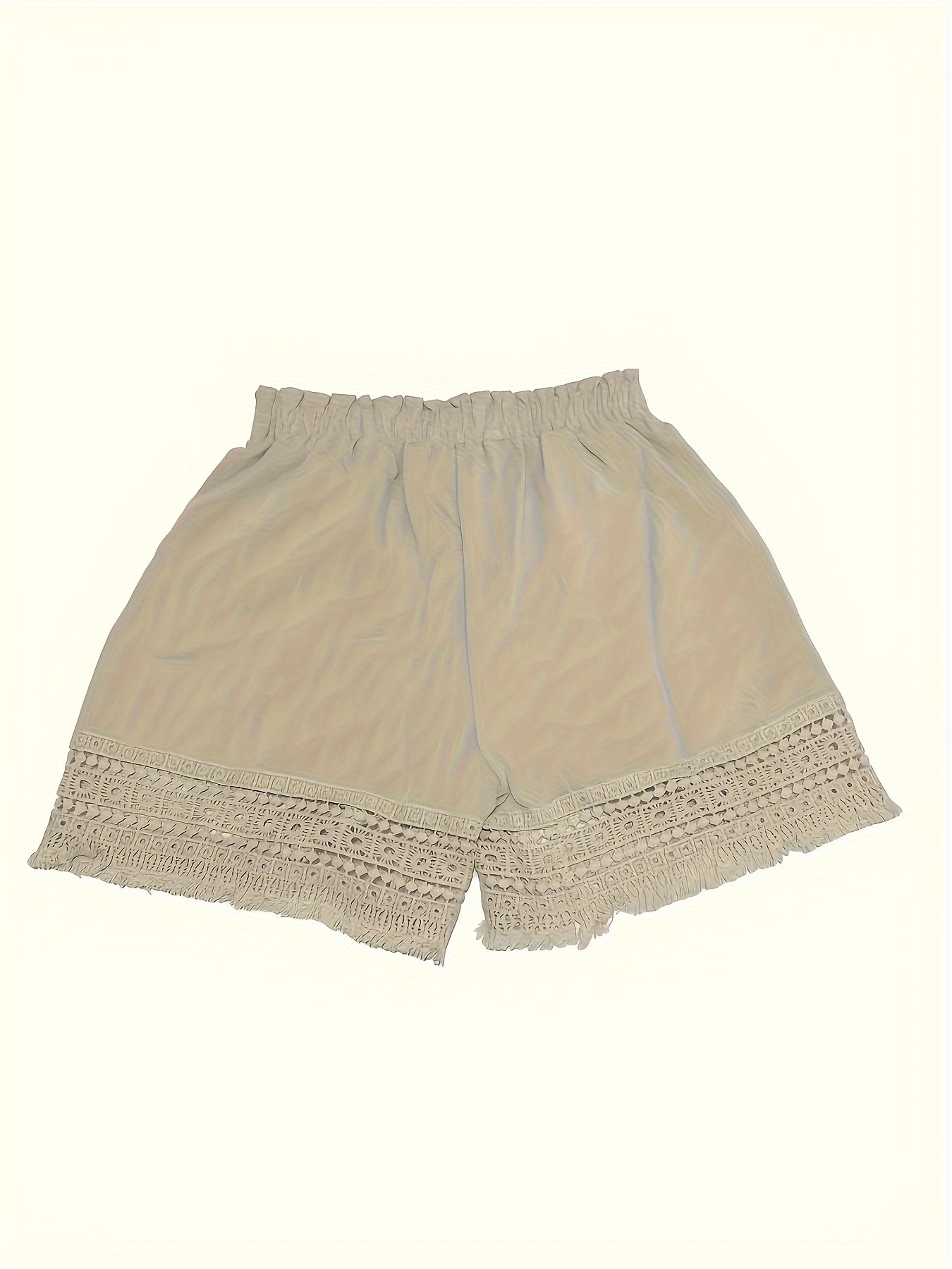 Solid Tassel Hem Loose Shorts, Vacation Paper Bag Waist Summer Shorts, Women's Clothing