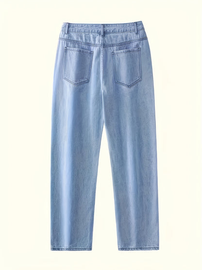 Men's Casual Straight Leg Blue Jeans - Cotton Blend, Non-Stretch Denim, Machine Washable, Classic Fit for All Seasons